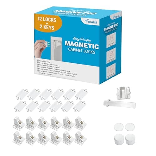 Vmaisi Magnetic Cabinet Locks 12 Pack (12 locks, 2 keys)