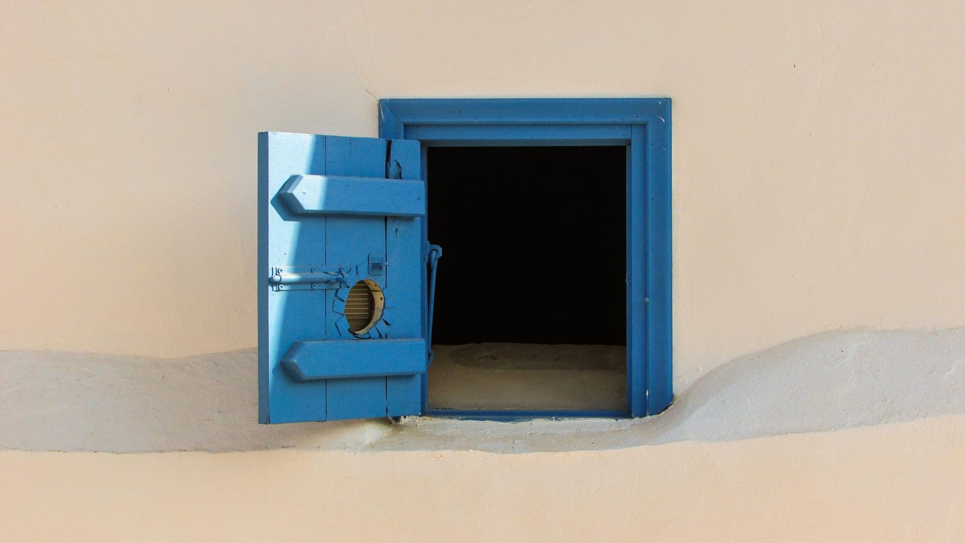 A casement window cranked open