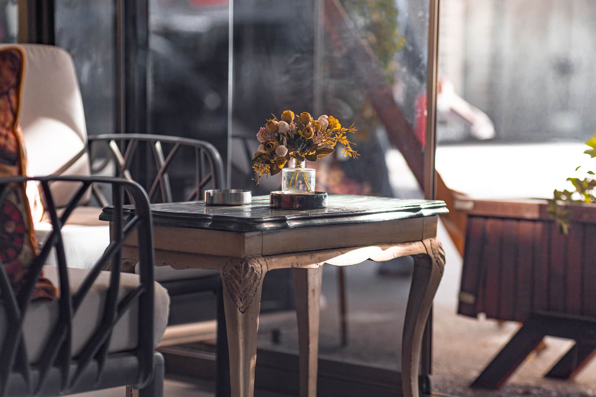 A glass coffee table with sharp corners